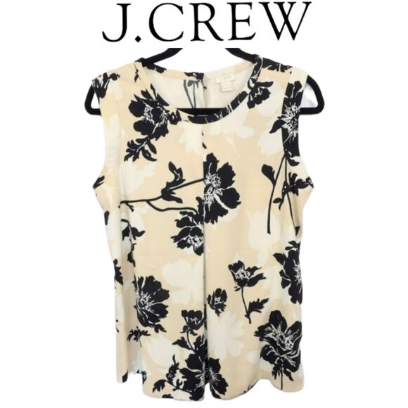 J. Crew Sleeveless Front Pleated Floral Blouse Tan/Ivory/Black Women's Size 4 - Picture 1 of 8